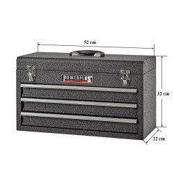 Gereedschapskist matzwart met drie laden en ladenblokkering