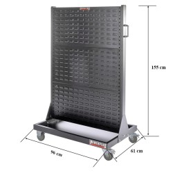 Verrijdbare trolley met 96 magazijnbakken – verrijdbaar magazijnrek - tweezijdig opbergrek.