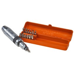 Slagschroevendraaier met 12 delige bitset in metalen kist