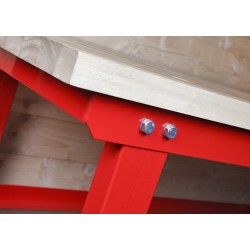 Werkbank rood 150 cm met hardhouten blad en gereedschapsbord