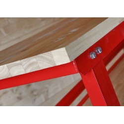 Werkbank rood 150 cm met hardhouten blad