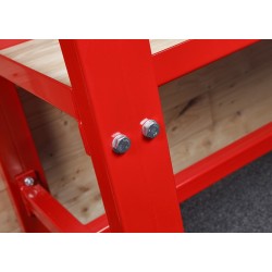 Werkbank rood 150 cm met hardhouten blad + gereedschapsbord