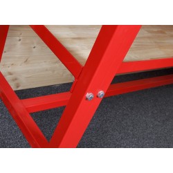 Werkbank rood 150 cm met hardhouten blad + gereedschapsbord