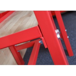 Werkbank rood 150 cm met hardhouten blad + gereedschapsbord