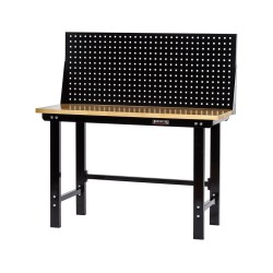 Werkbank zwart 150 cm met hardhouten blad en gereedschapsbord - zwart