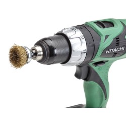 Set van 3 borstels: 2 komborstels: 25 en 50 mm + 1 x 50 mm staalborstel. Op 6 mm stift met gegolfde staaldraad / schuurborstel