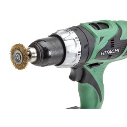 Set van 6 borstels: 1 x 50 mm komborstel +  5 staalborstels:  38 (2x),50,63 en 75 mm. Op 6 mm stift met gegolfde staaldraad