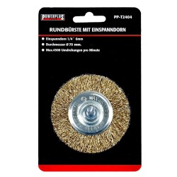 Staalborstel 75 mm op 6 mm stift met gegolfde staaldraad / draadborstel / schuurborstel