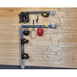 Dubbele wandhaak zwart 20 x 6 cm. tuingereedschap ophangen - opbergen - opbergsysteem - ophangsysteem  aan de muur.