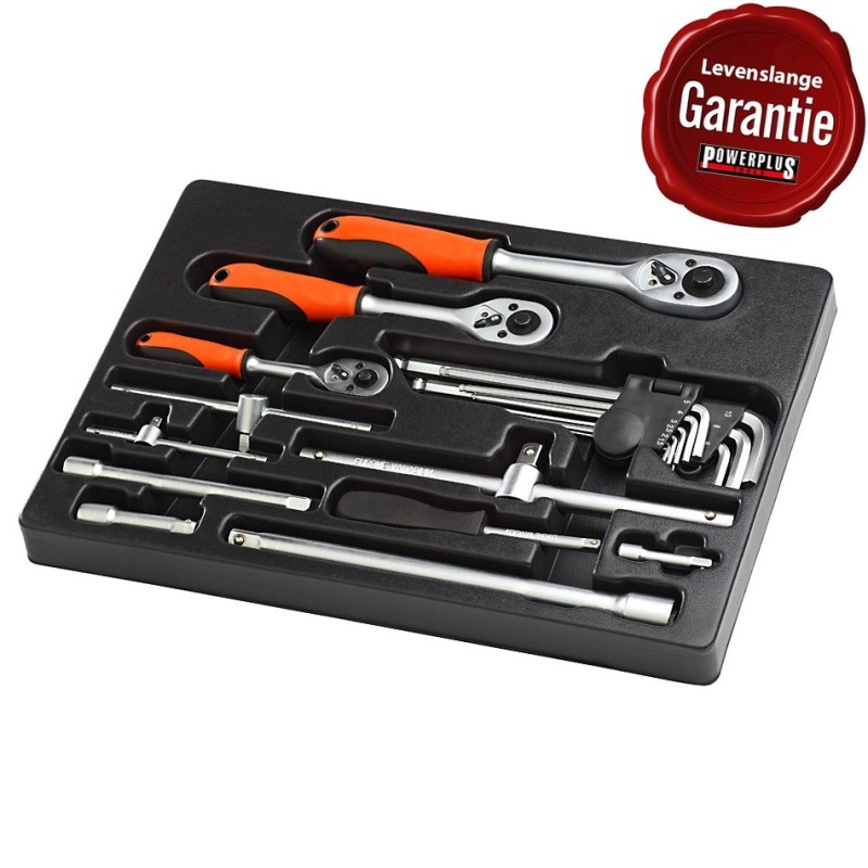 Ratel- en inbussleutelset 19 delen  in module