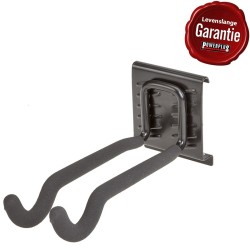 Dubbele wandhaak zwart 20 x 6 cm. tuingereedschap ophangen - opbergen - opbergsysteem - ophangsysteem  aan de muur.