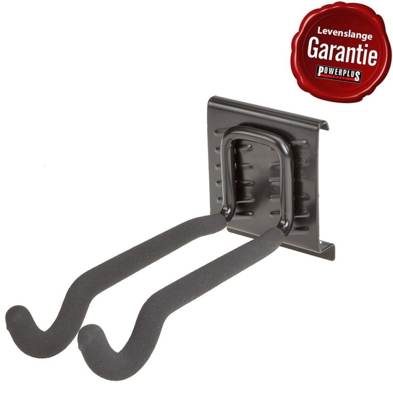 Dubbele wandhaak zwart 20 x 6 cm. tuingereedschap ophangen - opbergen - opbergsysteem - ophangsysteem  aan de muur.
