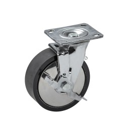 Gelagerd metalen zwenkwiel Ø 150 x 50 mm met rubberen loopvlak