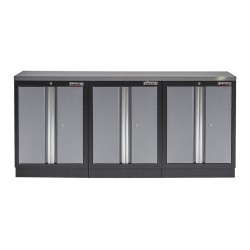 Werkbank set met metaal omkleed blad en 3 werkplaatskasten - 204 x 46 x 94,6 cm