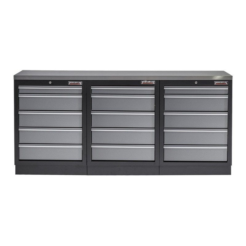 Werkbank set met metaal omkleed blad - 15 laden - 204 x 46 x 94,6 cm