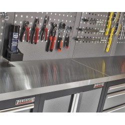 Werkbank set met metaal omkleed blad, werkplaatskast, gereedschapsbord, 3 x hangkast en 9 laden - 204 x 46 x 94,6 cm