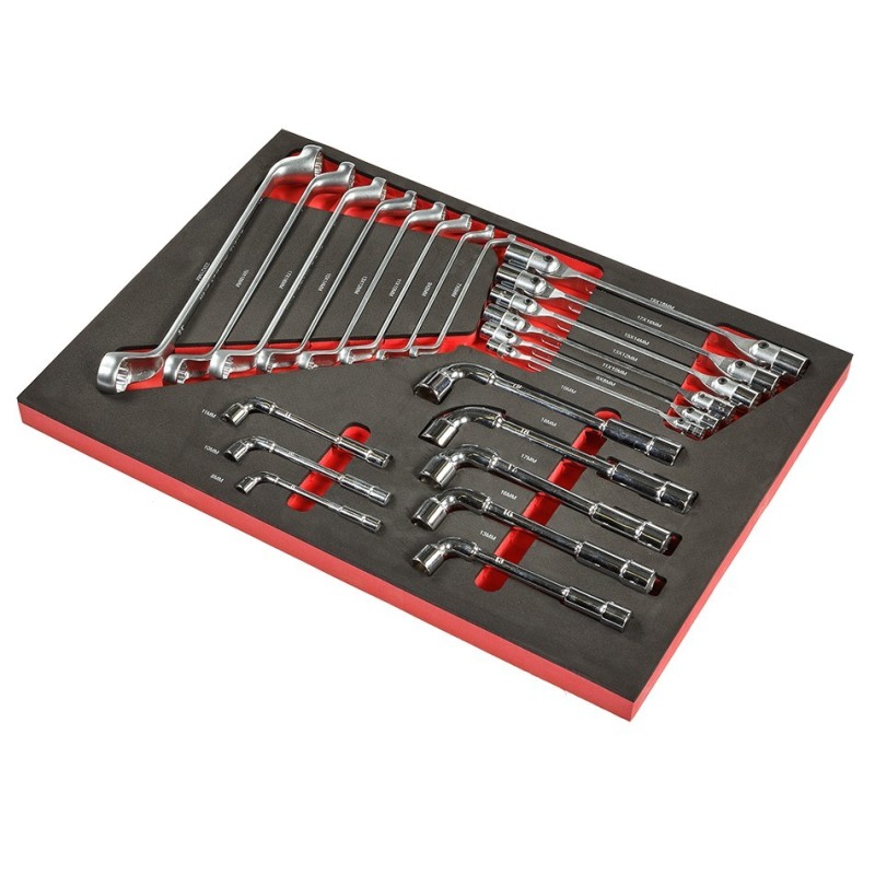 Ringsleutel-, kniesleutel- en olieleidingsleutelset 22 delen - soft mat