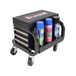 Degelijke monteurskruk -  zwart met 3 kogelgelagerde laden