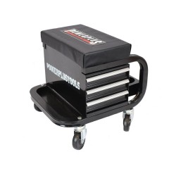 Degelijke monteurskruk -  zwart met 3 kogelgelagerde laden