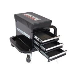 Degelijke monteurskruk -  zwart met 3 kogelgelagerde laden