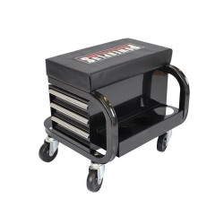 Degelijke monteurskruk -  zwart met 3 kogelgelagerde laden