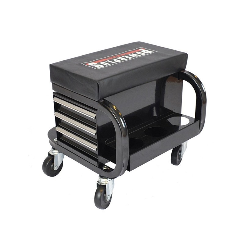 Degelijke monteurskruk -  zwart met 3 kogelgelagerde laden